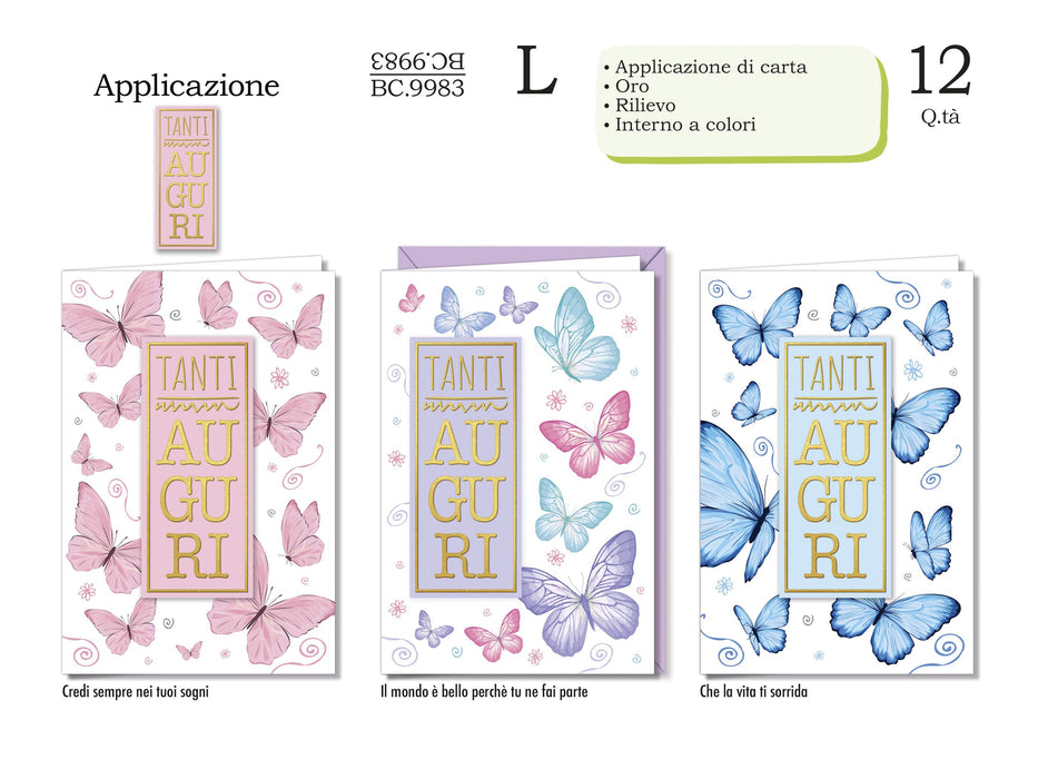CROMO BIGLIETTI COMPLEANNO FEMMINILE APPLICAZIONE BC.9983 - Conf da 12