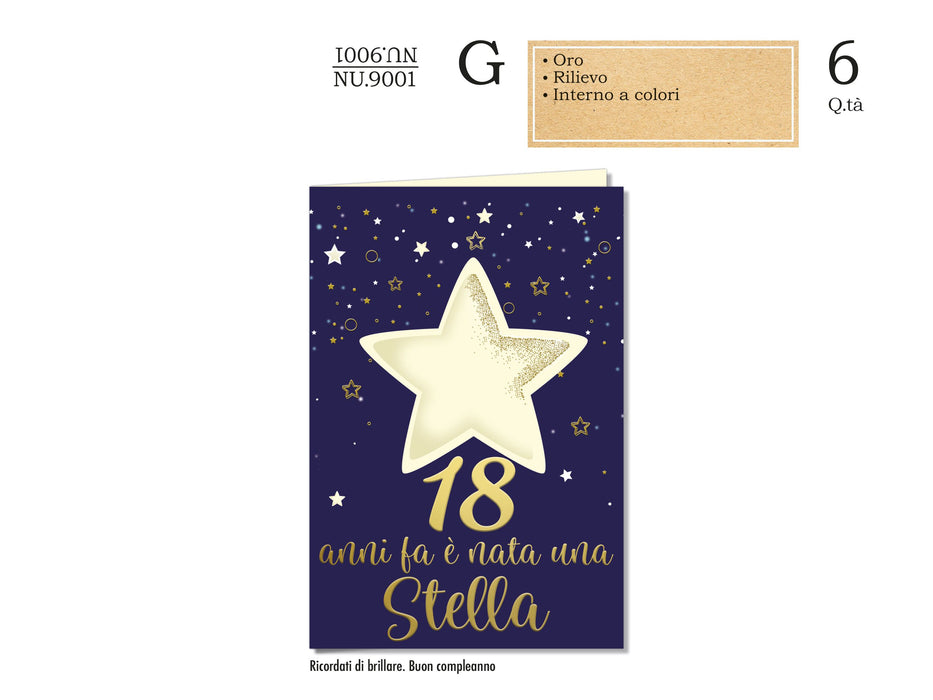 CROMO BIGLIETTI AUGURALI 18 ANNI LEI NU.9001- Conf da 6