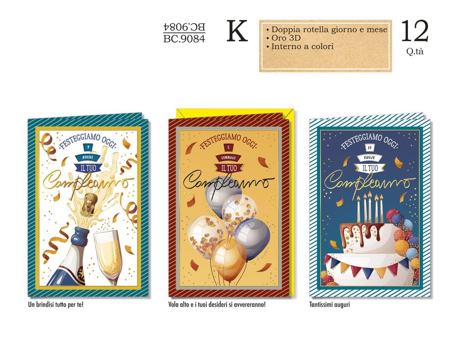 CROMO BIGLIETTI AUGURALI ROTELLA MASCHILI BC.9084- Conf da 12