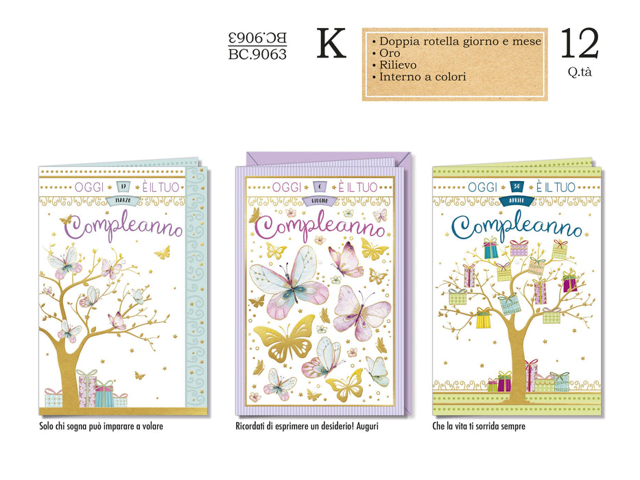 CROMO BIGLIETTI COMPLEANNO FEMMINILE ROTELLA DATA BC.9063 - Conf da 12