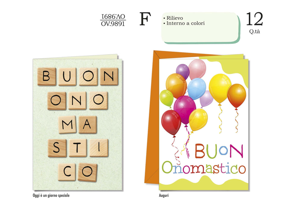 CROMO BIGLIETTI BUON ONOMASTICO OV.9891- Conf da 12