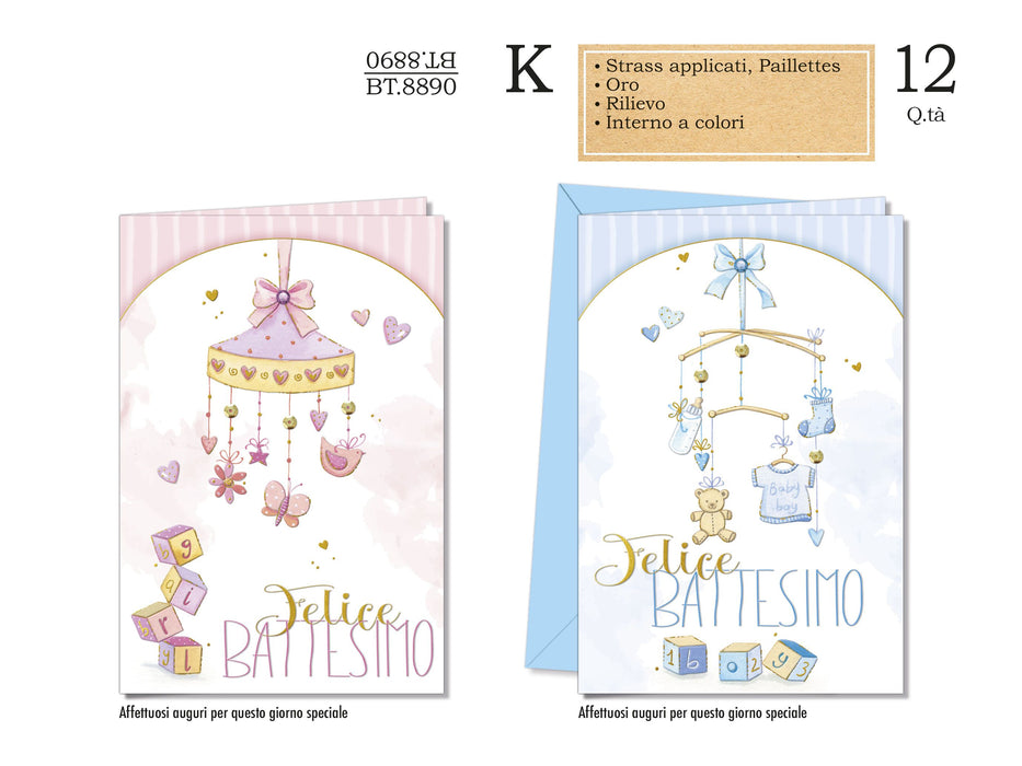 CROMO BIGLIETTI BATTESIMO 3 SOGGETTI BT.8890 - Conf da 12