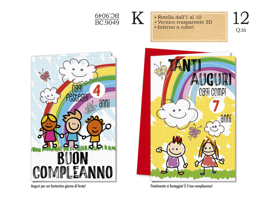 CROMO BIGLIETTI COMPLEANNO BAMBINI BC.9049- Conf da 12