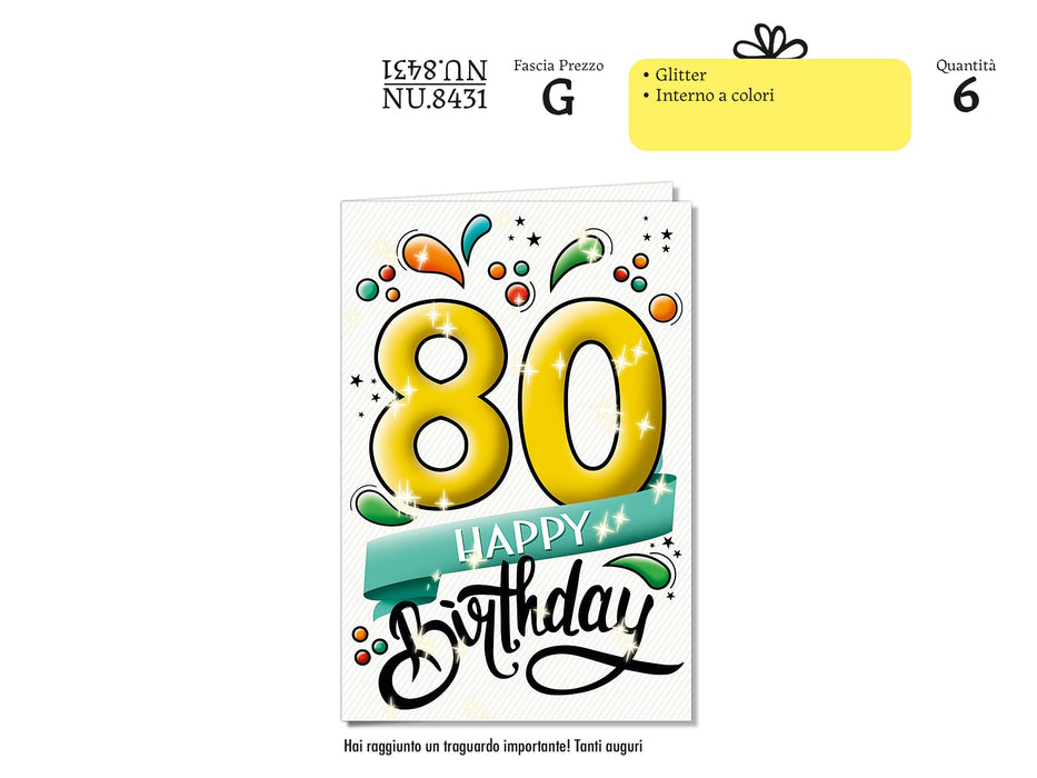 CROMO BIGLIETTI AUGURALI 80 ANNI 8431- Conf. da 1