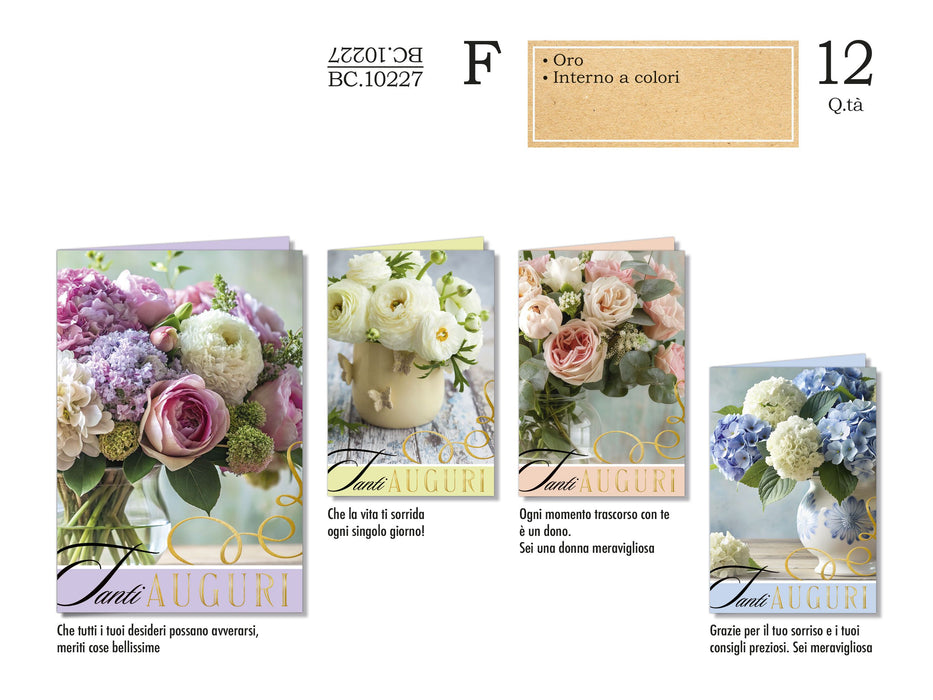 CROMO BIGLIETTI COMPLEANNO FIORI BC.10227 - Conf da 12