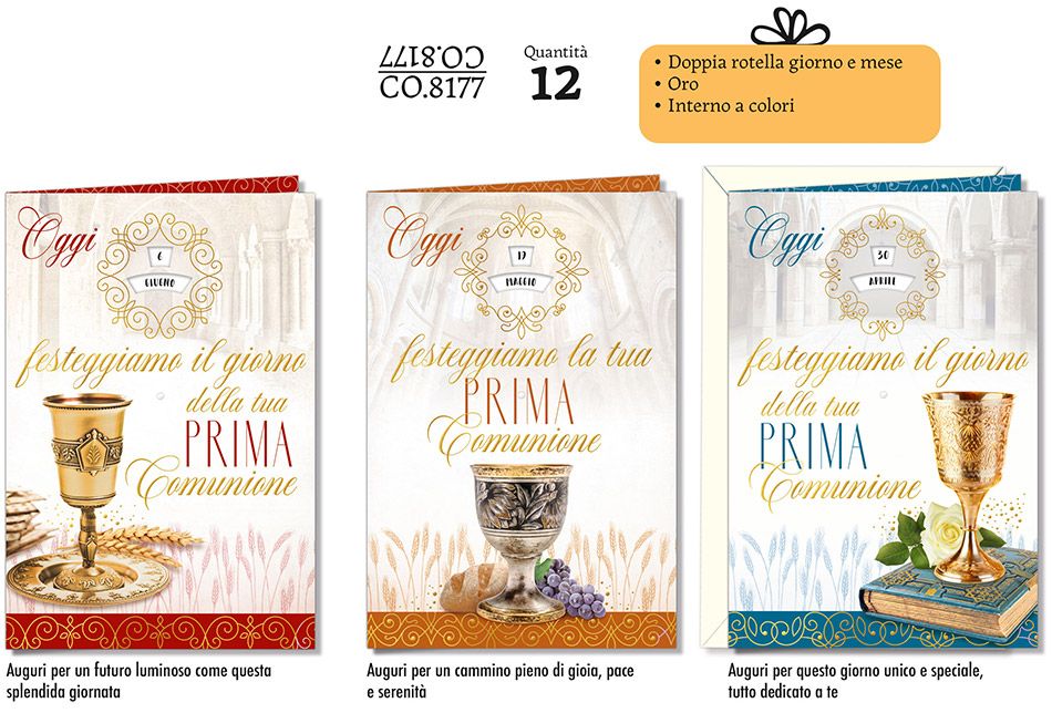 CROMO BIGLIETTI COMUNIONE ROTELLA GIORNO MESE CO.8177 - Conf da 12