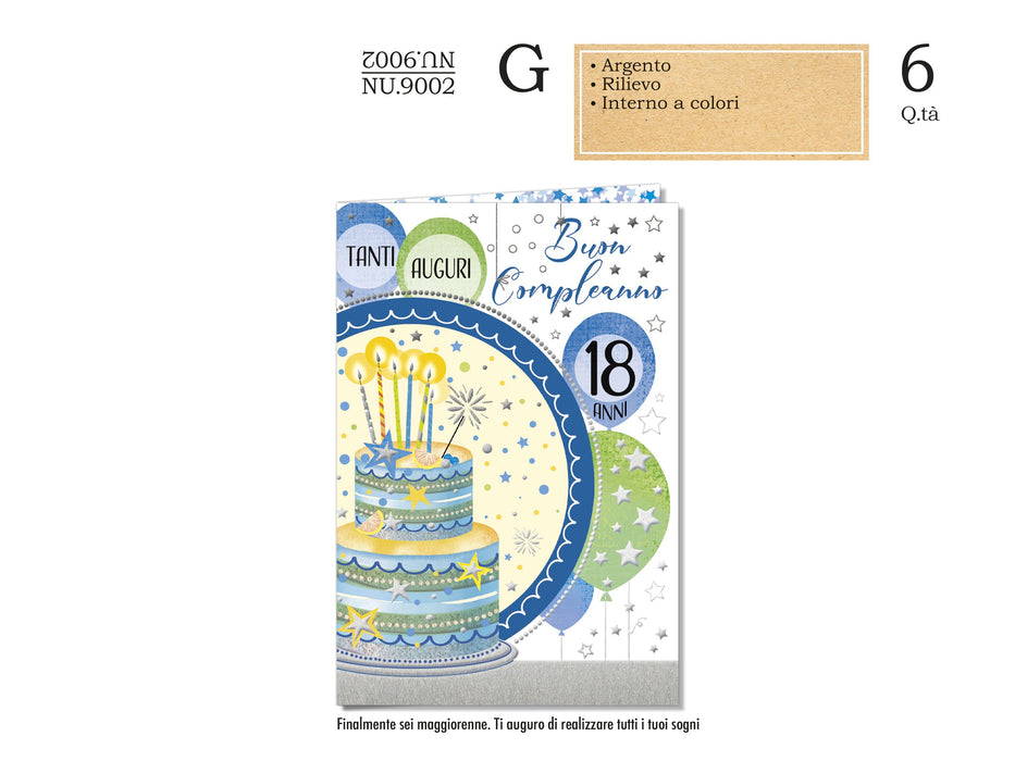 CROMO BIGLIETTI AUGURALI 18 ANNI LUI NU.9002- Conf da 6