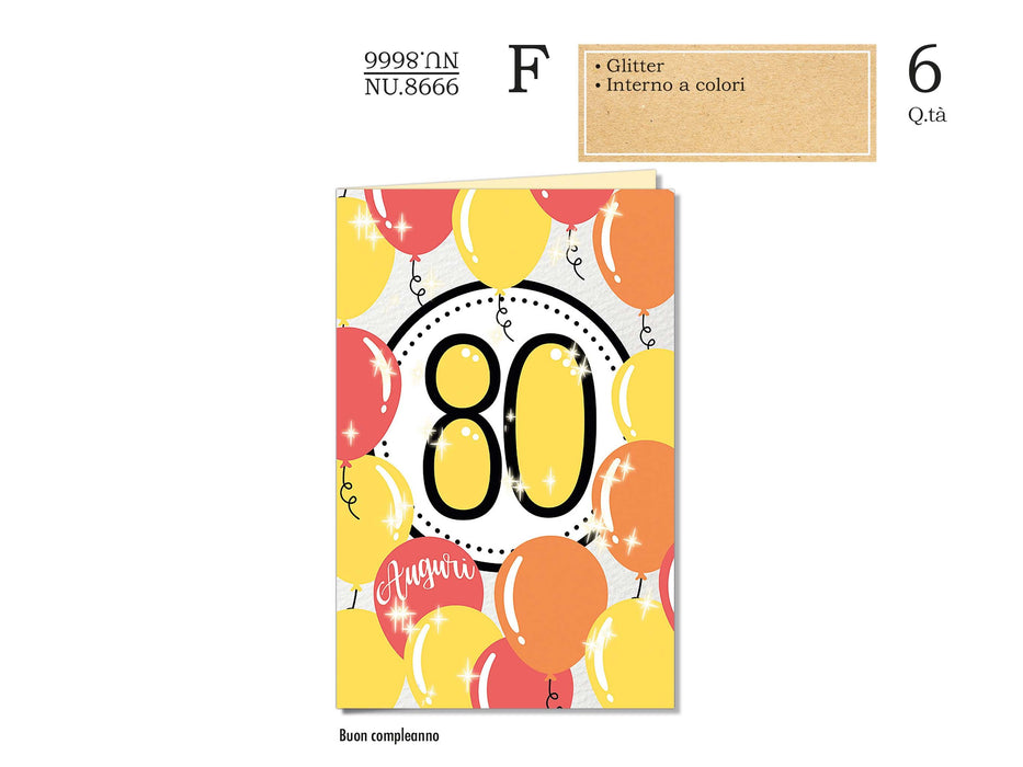 CROMO BIGLIETTI AUGURALI NUMERI E PALLONCINO 80 ANNI NU.8666- Conf. da 1