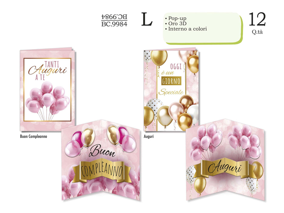 CROMO BIGLIETTI COMPLEANNO FEMMINILE POP UP BC.9984 - Conf da 12