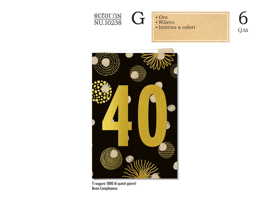 CROMO BIGLIETTI AUGURALI 40 ANNI NU.10238- Conf. da 1