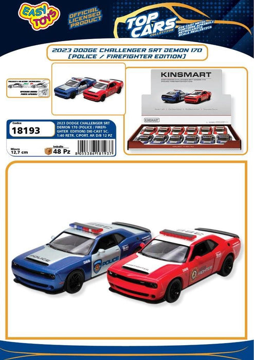 EASY TOYS AUTO DODGE 2023 CHALLENGER STR DEMON 170 POLICE/FIREFIGHTER EDITION - Conf da 1