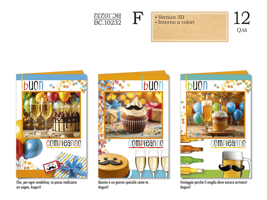 CROMO BIGLIETTI COMPLEANNO UOMO BC.10232 - Conf da 12