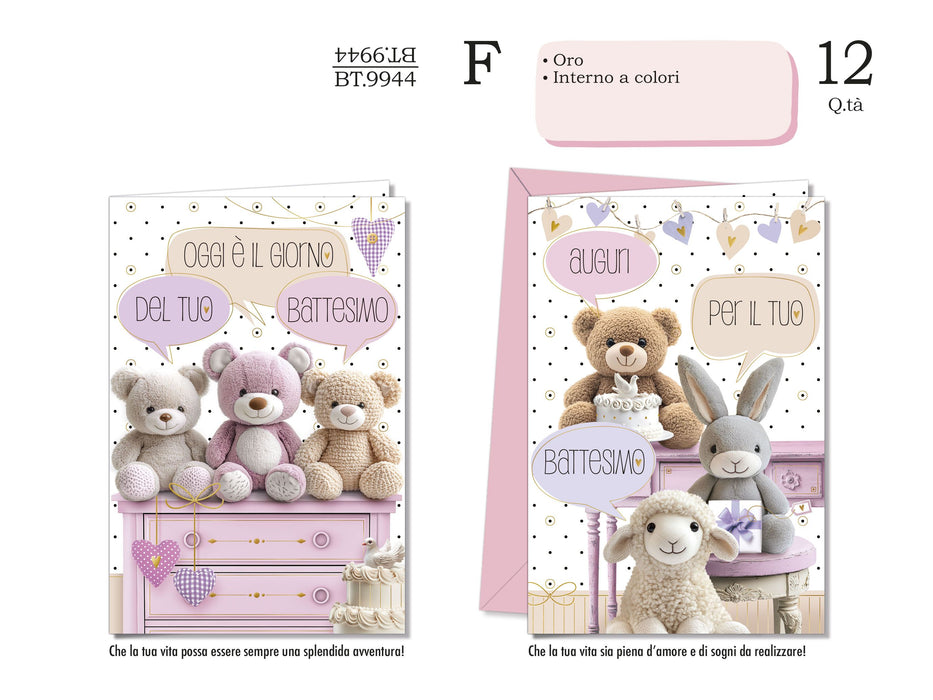 CROMO BIGLIETTI BATTESIMO ROSA BT.9944 - Conf da 12