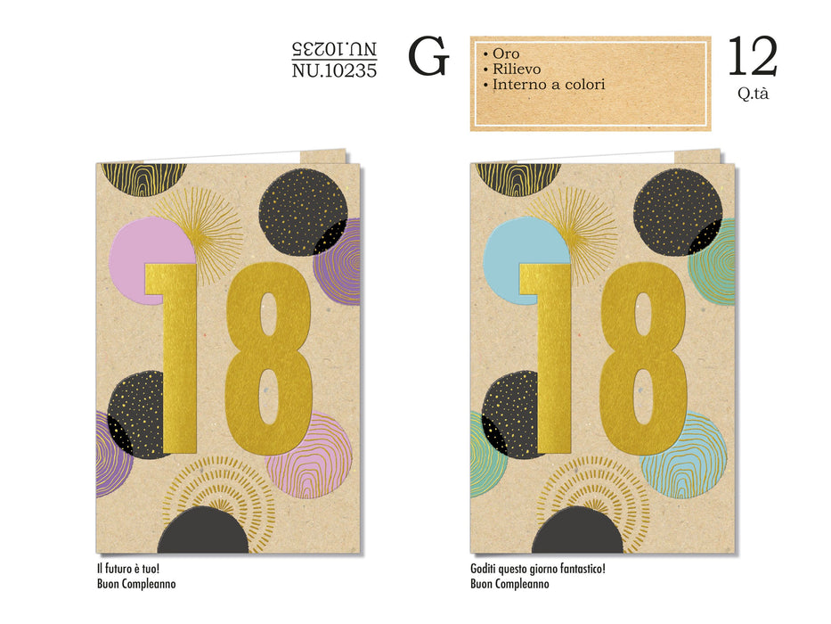 CROMO BIGLIETTI AUGURALI 18 ANNI NU.10235- Conf da 12