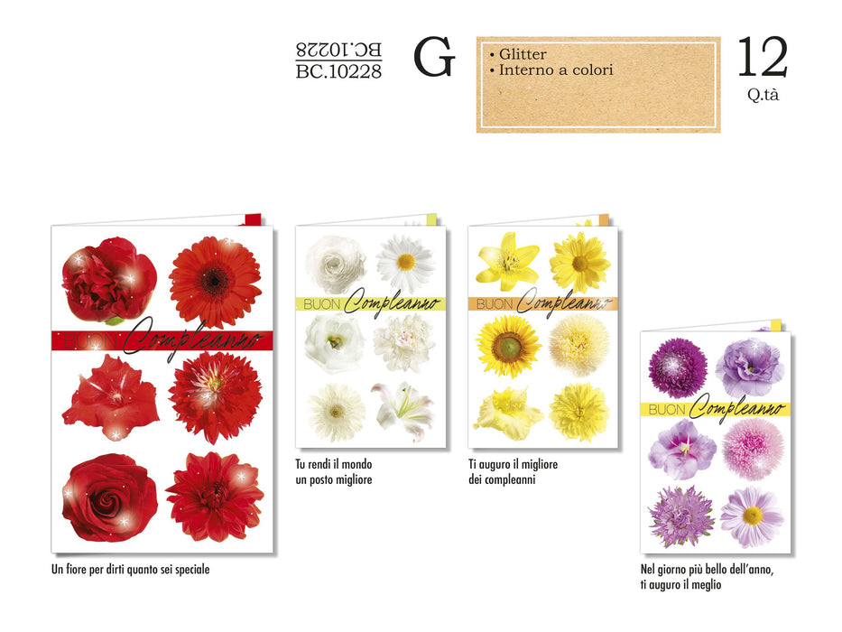 CROMO BIGLIETTI COMPLEANNO FIORE BC.10228 - Conf da 12