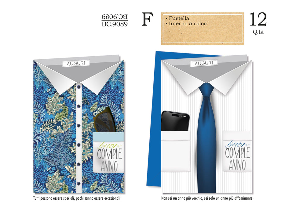 CROMO BIGLIETTI COMPLEANNO MASCHILE BC.9089 - Conf da 12