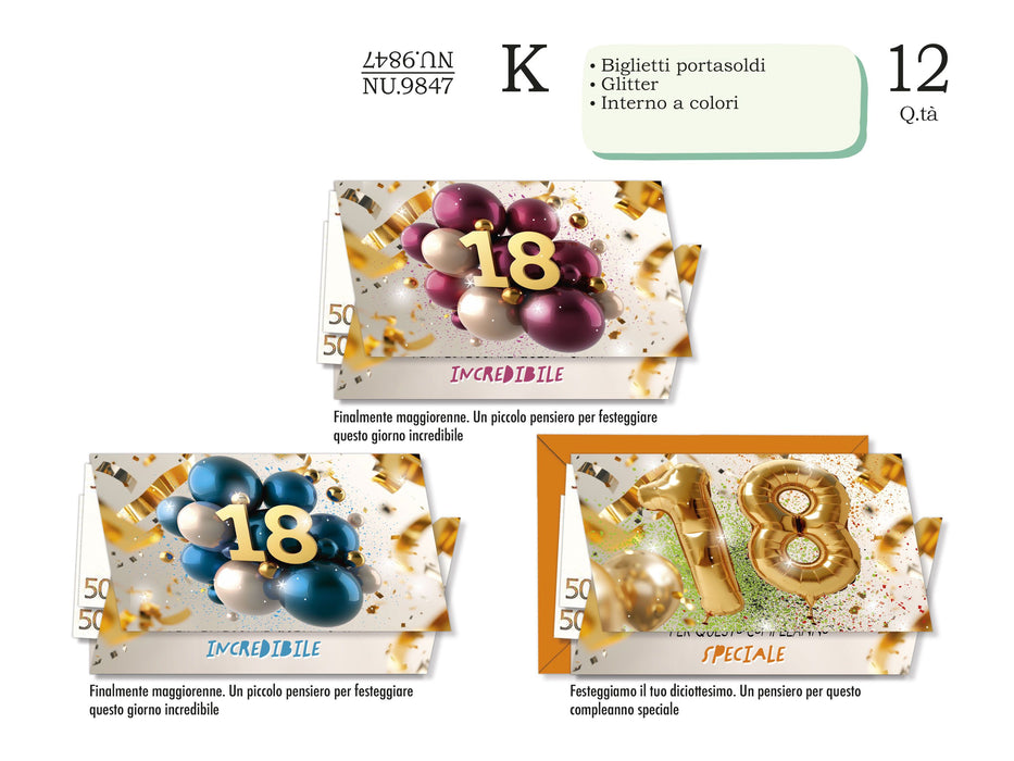 CROMO BIGLIETTI 18 ANNI PORTASOLDI NU.9847 - Conf da 12