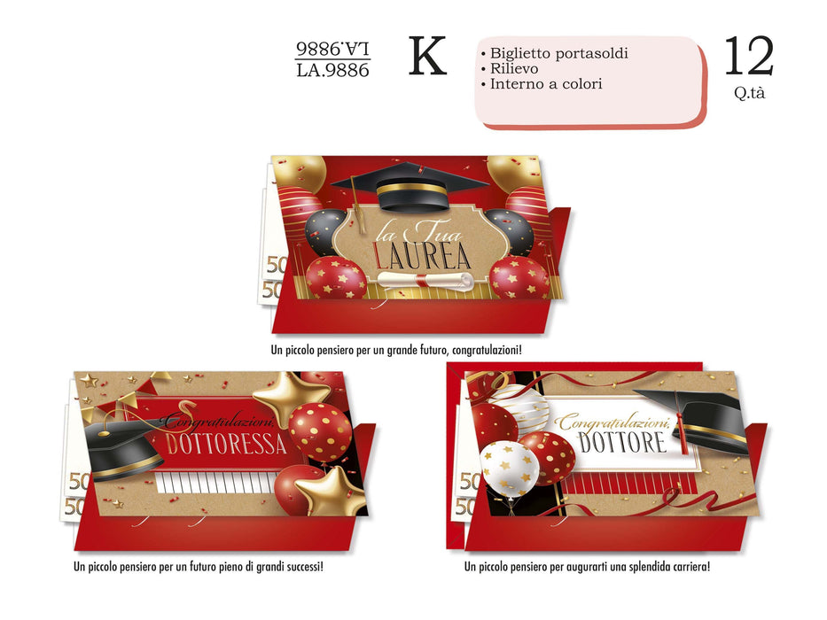 CROMO BIGLIETTI LAUREA PORTASOLDI LA.9886- Conf da 12