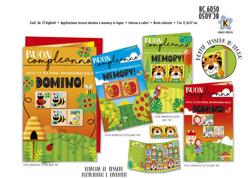 CROMO BIGLIETTI AUGURALI COMPLEANNO DOMINO MEMORY 6050 - Conf. da 12