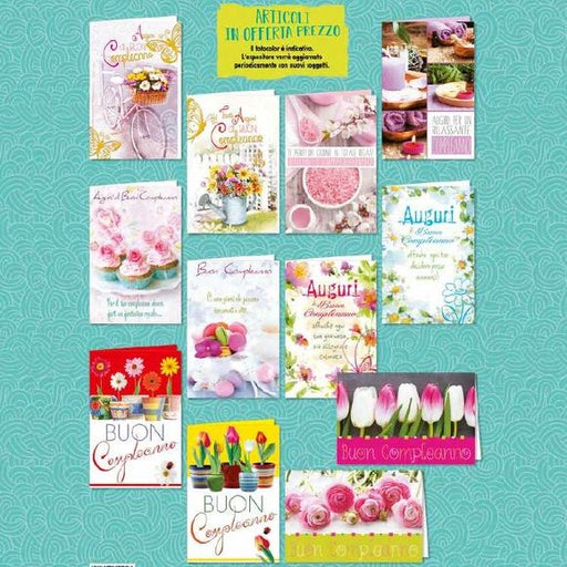 CROMO BIGLIETTI AUGURALI ASSORTIMENTO FIORI - Conf. da 24