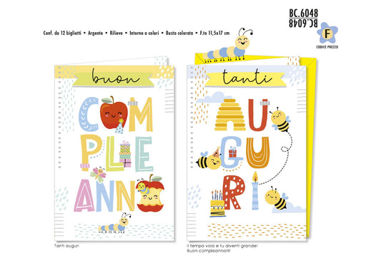 CROMO BIGLIETTI AUGURALI COMPLEANNO 6048 - Conf. da 12
