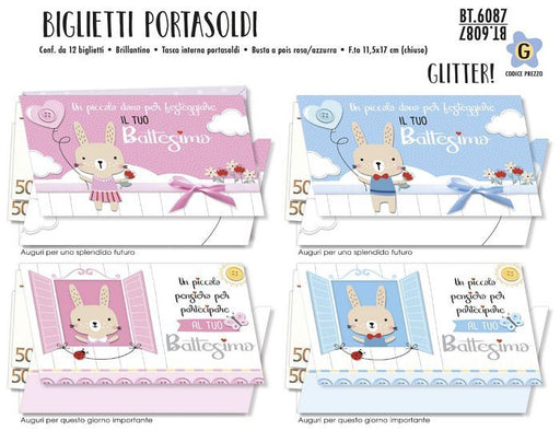 CROMO BIGLIETTI AUGURALI BATTESIMO PORTASOLDI BT.6087 - Conf. da 12