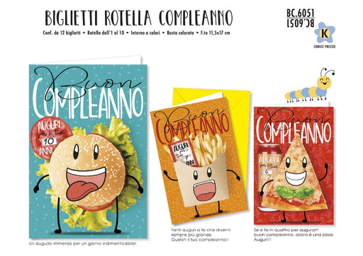 CROMO BIGLIETTI AUGURALI COMPLEANNO ROTELLA 6051 - Conf. da 12