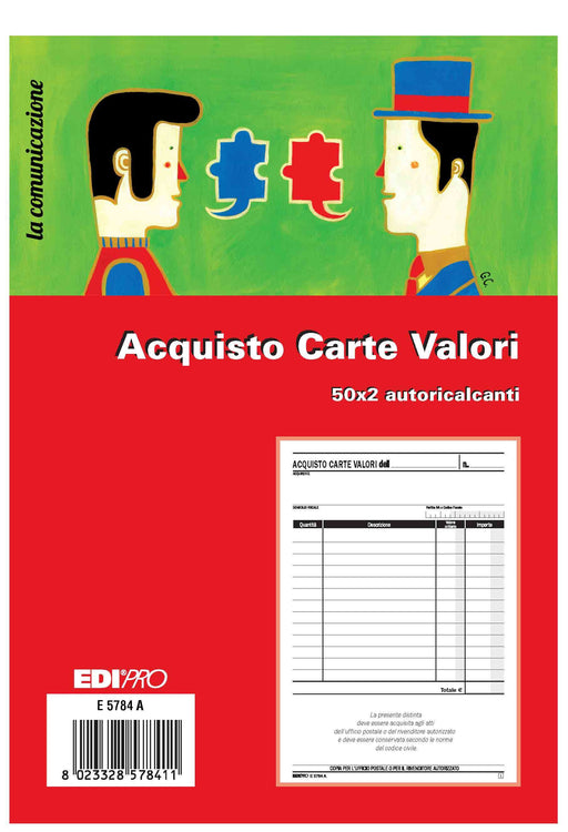 EDIPRO BLOCCO RICEVUTA VALORI BOLLATI 50X2 AUTORICALCANTE 22X15 E5784A - Conf. da 1