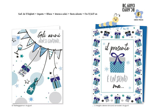 CROMO BIGLIETTI AUGURALI COMPLEANNO PACCHETTINI 6093 - Conf. da 12