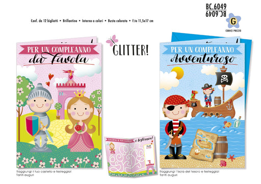 CROMO BIGLIETTI AUGURALI COMPLEANNO PRINCIPESSA E PIRATI 6049 - Conf. da 12