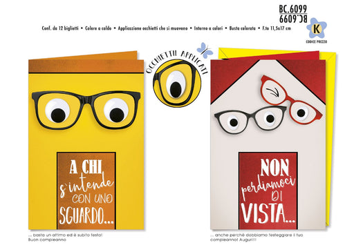 CROMO BIGLIETTI AUGURALI COMPLEANNO CON OCCHIETTI 6099 - Conf. da 12
