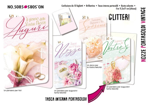 CROMO BIGLIETTI AUGURALI NOZZE PORTASOLDI VINTAGE NO.5085 - Conf. da 12