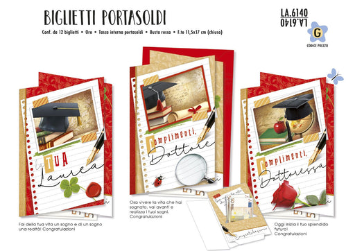 CROMO BIGLIETTI AUGURALI LAUREA PORTA SOLDI 6140 - Conf. da 12