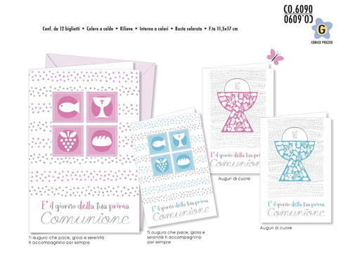 CROMO BIGLIETTI AUGURALI COMUNIONE PESCI 6090 - Conf. da 12